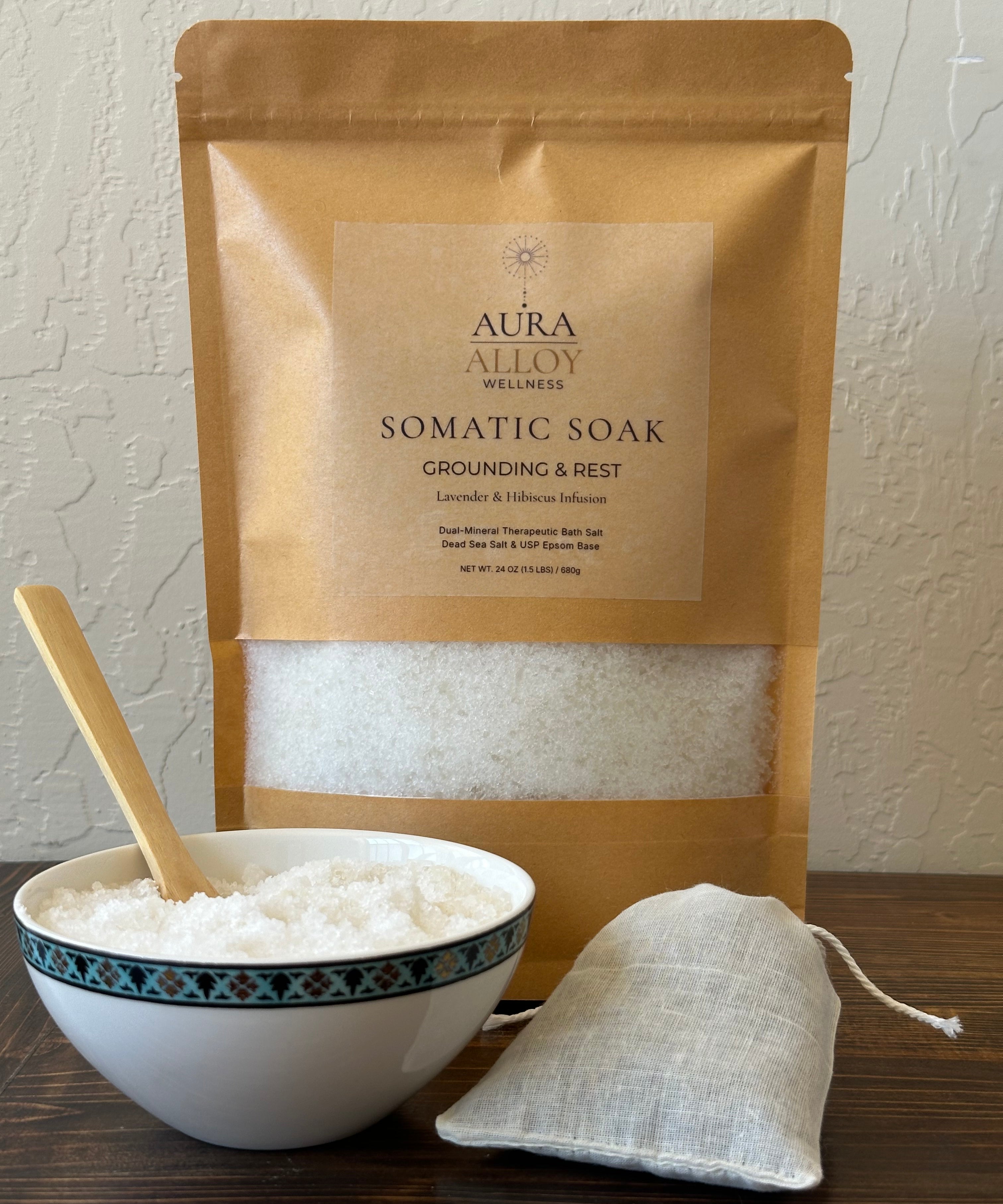 Somatic Soak — Grounding & Rest | Lavender & Hibiscus Dual-Mineral Bath Salt (24 oz)